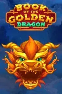 Book of the Golden Dragon slot with a fierce golden dragon on blue background