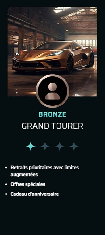 Niveau Bronze VIP Grandz Casino avec voiture dorée et bonus prioritaires